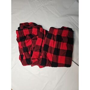 2 Pair Craft Borrow Mens Red Black Buffalo Check Pajama Microfleece Pants Medium